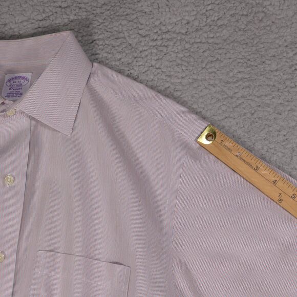 Brooks Brothers Shirt Men 16-32 Classic Orange Green Striped Button Long Sleeve - Picture 14 of 16